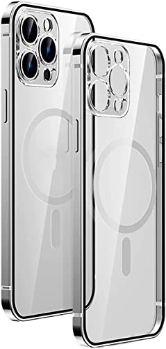 Funda para iPhone 14 Pro de alta gama con parachoques de acero inoxidable y trasera transparente