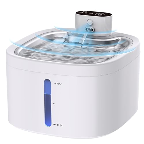 Cat Water Fountain Wireless: 118oz/3.5L Battery Operated Pet Water Fountain for Cats Indoor with Motion Sensor, Quiet Automatic Fountain with Stainless Steel Tray(8Filters)