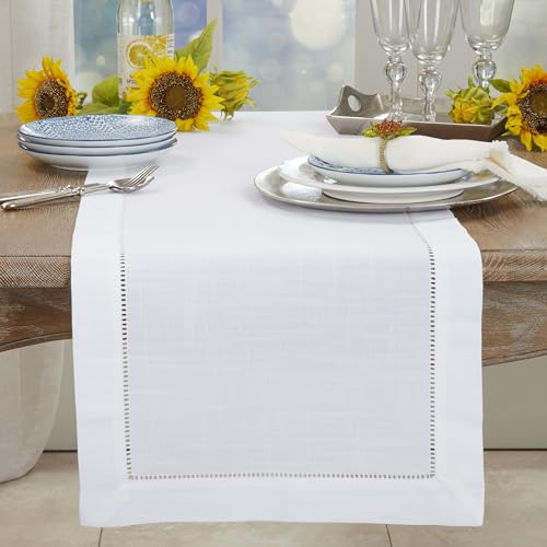 SARO LIFESTYLE Hemstitched Border Table Runner, Ivory, 16"x54" by SARO LIFESTYLE - Used condition - Image 3