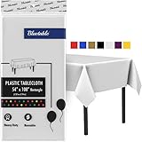 White Plastic Tablecloth Disposable Table Cloths Rectangle Tables - Heavy Duty (54” x 108”) 6...