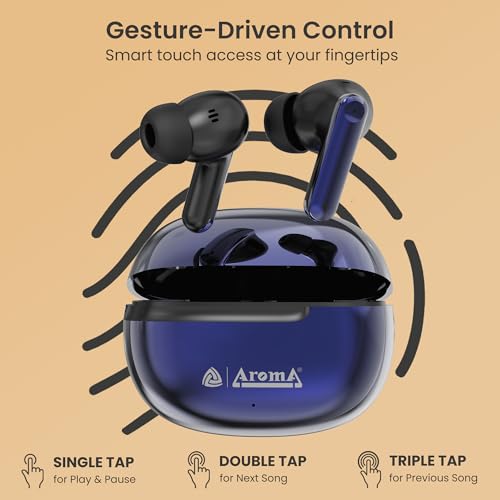 Image of AROMA TWS3 Vibe V5.4 True Wireless Earbuds, Midnight Blue | up to 60H Playtime, ENC, Fast Charging, Heavy Bass, Bluetooth
