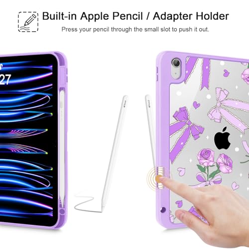 Tuiklol Case for iPad Air 11 Inch M4 2026/Air 11 Inch M3 2025/Air 11 Inch M2 2024 / iPad Air 10.9 Inch 2022 2020, Buit in Pencil Holder with Shockproof Cover Clear Transparent Back,Bow & Rose Purple by Tuiklol - Image 5