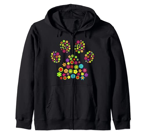 Dog paw flowers dog mom miss Dog Lovers Bello Zip Hoodie, Black