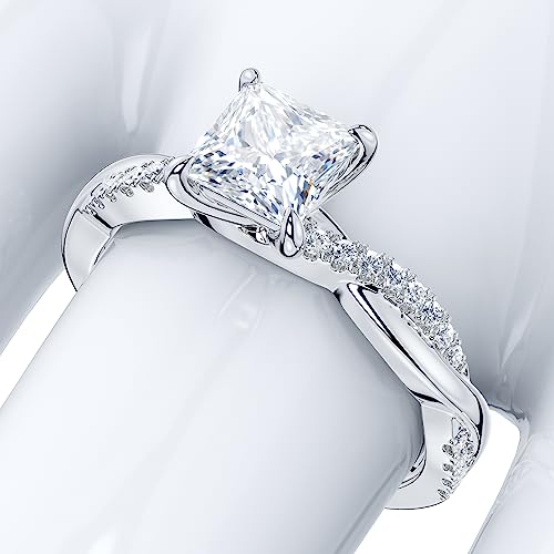 Solid 10k White Gold 4-Prong Petite Twisted Vine 1CT Princess Cut Simulated Diamond Engagement Ring Promise Ring4
