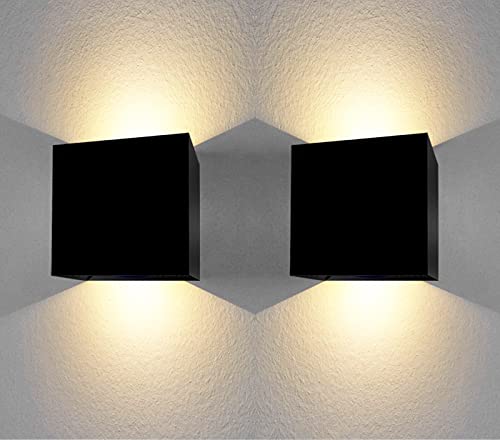 Kalienpie Aplique pared exterior 12W impermeable IP65 luz blanca calida apliques pared exterior apliques exterior pared aplique exterior lampara exterior pared negro (2 Uds) Cover
