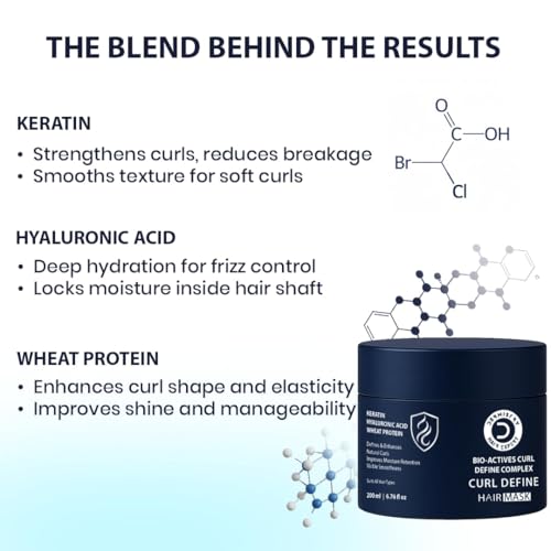 Image of Dermistry Keratin Curl Defining Hair Mask with Hyaluronic Acid Protein Arginine for Curly Dry & Frizzy Hair Deep Hydration Curl Retention & Moisturization Smooth & Defined Curls for Men & Women 200ml