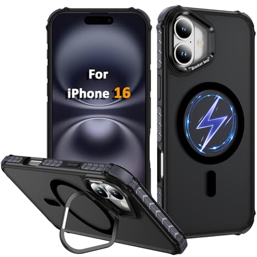 Coque de protection iPhone 16 antichoc MagSafe avec support noir 6,1"