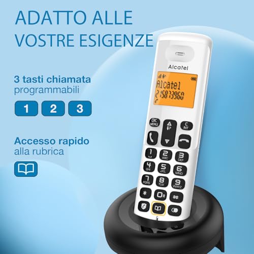 Alcatel E160 Bianco Telefono Cordless Dect Con Blocco Chiamate Indesiderate Ampio Display Retroilluminato Arancione Di Facile Lettura Suonerie Classiche E Polifoniche - 3