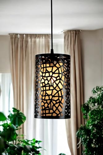 Image of Prop It Up Decorative Pendant Light Fixture, Metal Mesh Design, Black, 17cm Diameter
