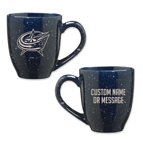 Image of Rico Industries NHL Hockey Columbus Blue Jackets Navy Personalized 16 oz Team Color Laser Engraved Speckled Ceramic Coffee Mug