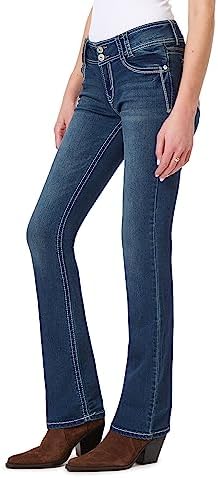 WallFlower Luscious Curvy Bootcut Jeans for Women Mid-Rise Insta Stretch Denim in Petite, Midsize, Plus Size, Juniors Jeans, Chrystie, 1 Long