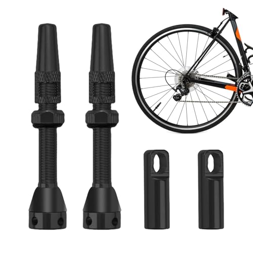 2 piezas Válvulas de Bicicleta Tubeless, 44 mm Válvula Tubeless MTB Universal Vástago de Válvulas Presta Tubeless con Herramienta de Eliminación de Núcleo (Negro)