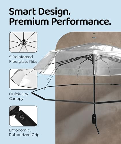 Image of Repel Windproof Travel Umbrella - Compact & Withstands Winds up to 100MPH, Strongest Premium Auto Folding Umbrella for Rain and Sun - Durable, Light & Portable for Women & Men, Fits Backpacks & Cars