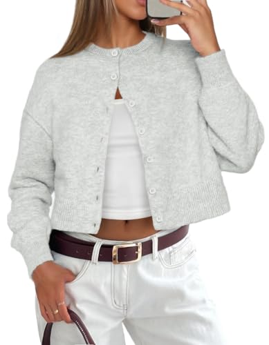 ATHMILE Cropped Cardigan Sweaters for Women Lightweight Crop Knit Y2k Fall Outfits Fashion Clothes 2026 Grey