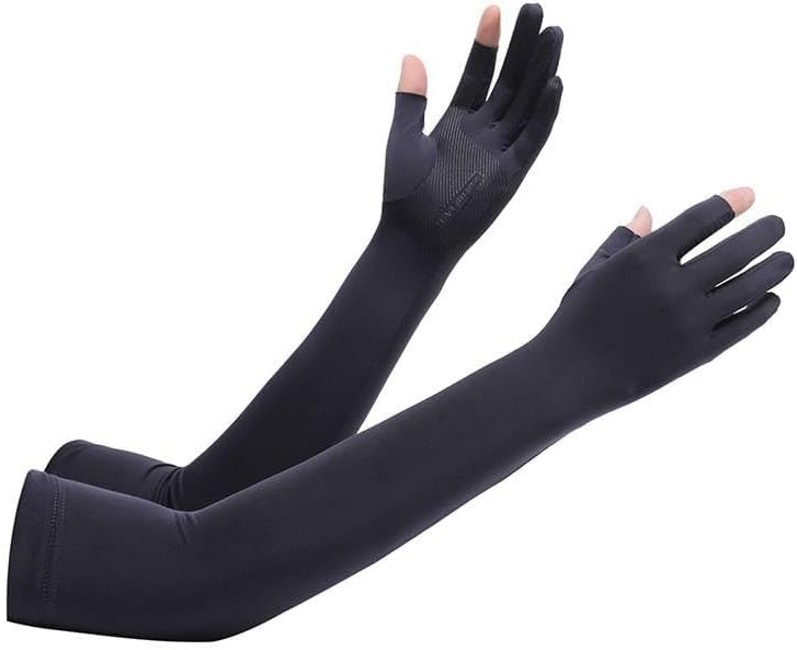 Sun Protection Ice Sleeves for Men and Women, Half-Finger Outdoor Sports Driving Cooling Arm Sleeves, UV-Protective Arm Gloves，black