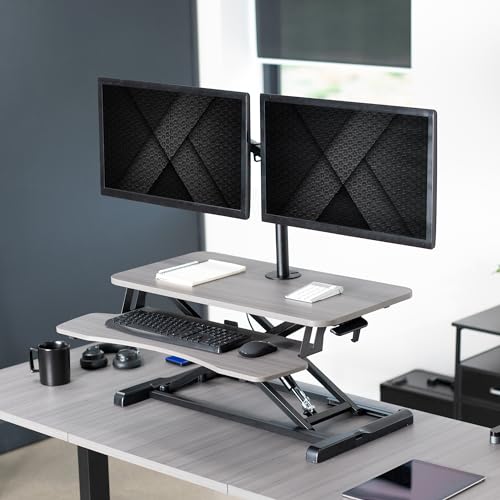 Image of VIVO Height Adjustable 32 inch Standing Desk Converter with Dual 13 to 30 inch Monitor Stand, Sit Stand Monitor Mount and Desk Riser, Gray, DESK-V000K-M2G