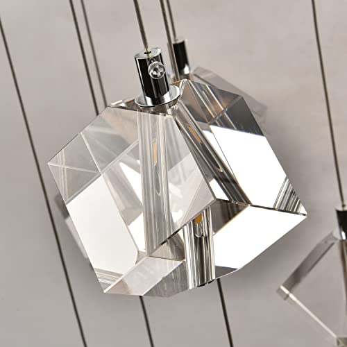 Modern Farmhouse Chandeliers Light Fixture, Nordic Cube Crystal Hanging Lamp, Raindrop Chrome Led Pendant Lighting For Entryway Living Room Bedroom Kitchen Island Dining Room (Round 3-Lights) #TOP6