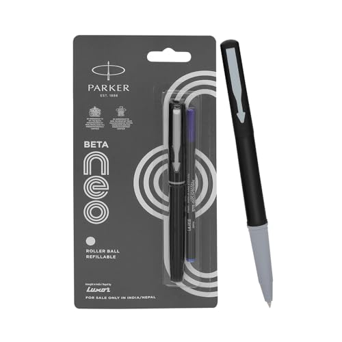 Image of Parker Beta Neo Chrome Trim Roller Ball Pen| Black Body Color| Ink Color - Blue | Perfect for Corporate Gifting | Elite Pen for Professionals