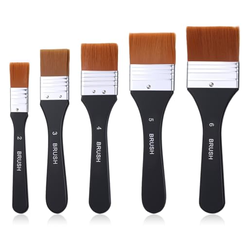 5Pcs Wide Flat Paint Brushes for Jesso Varnish Brush for Acrylic Painting Watercolor Paint Brush for Gesso Nylon Chip Paintbrushes for Canvas Gesso by Alrhso - Used condition - US$7.70