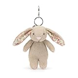 Jellycat Blossom Beige Bunny Bag Charm, 4 inches - Rabbit and Bunny Plush Keychain - Great Gift Idea