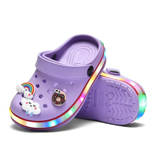 Image of XPKWS Toddler Kids Clogs Boys Girls LED Garden Shoes Light up Sandals Slip on Quick Dry Beach Slippers