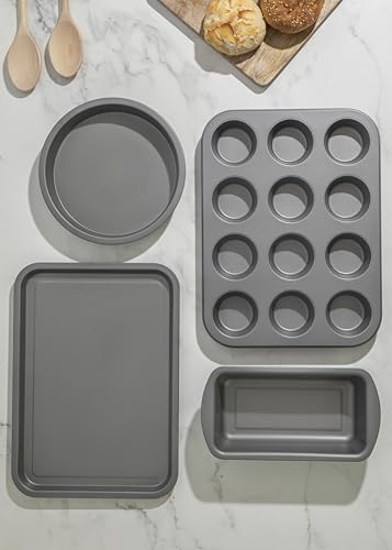 KitchenCraft Set di 4 Accessori da Forno Antiaderenti in Confezione Regalo, Include Stampo per Pane, Tortiera Rotonda, Teglia Rettangolare e Stampo per Muffin, in Acciaio al Carbonio - immagine 3