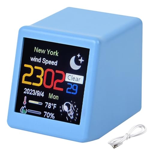 HFDJRWK Smart WiFi Temperature Humidity Weather Forecast Clock Decorative Digital Alarm Clock Mini Portable Weather Station Desktop Clock(Blue)