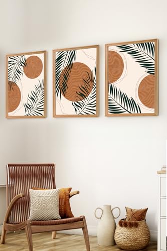 Premium Ahşap Çerçeveli 3'lü Modern Iskandinav Bohem Tarz Dekoratif Ev Dekorasyonu Tablo Seti-Set9 Myk3009-1