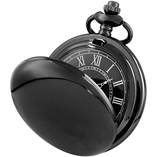 Image of Smooth Pocket Watch Alloy Steel Quartz Roman /Arabic Numerals with 37cm Chain for Father's Day Xmas Best Gifts