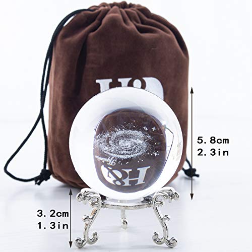H&D HYALINE & DORA 3D Galaxie Kristallkugel Ornamente,Galaxy Ball Briefbeschwerer aus Glas mit silbernem Ständer für die Heimdekoration,Geschenk für Kind