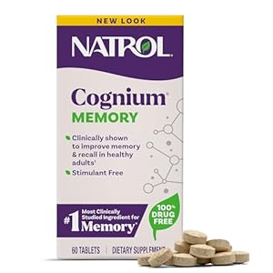 Natrol Cognium Memory, Brain Health Supplements for Adults, Dietary Supplement for Brain Health and Clinically Shown to Improve Memory and Recall in Healthy Adults, 60 Tablets, Up to a 30 Day Supply