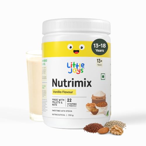 Image of Little Joys Nutrimix Protein Powder for Teenage Boys & Girls (13-18 years) | 12g Protein | No Added Sugar | Ragi, Bajra, Jowar, Almonds & Walnuts | For Energy, Immunity & Brain Health | Vanilla, 350g