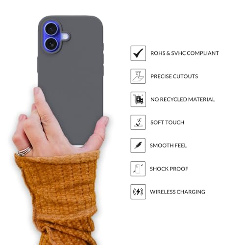 Image of SPRIG Compatible with iPhone 16 Premium SilkMag (Liquid Silicone Magnetic) Back Cover Drop Tested Shock Proof Mobile Case for Men, Women, Boys and Girls with Camera Protection (Dark Grey)