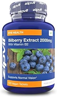 Bilberry Extract 2000mg with Added Vitamin B2, 120 Vegan Tablets. Vegetarian Society Approved.