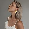 FAUTHENTICUTE Large Gold Flower Statement Earrings For Women Exaggerated Leaf Dangle Earrings Summer Bohemian Striped Sectored Geometric Earrings #1