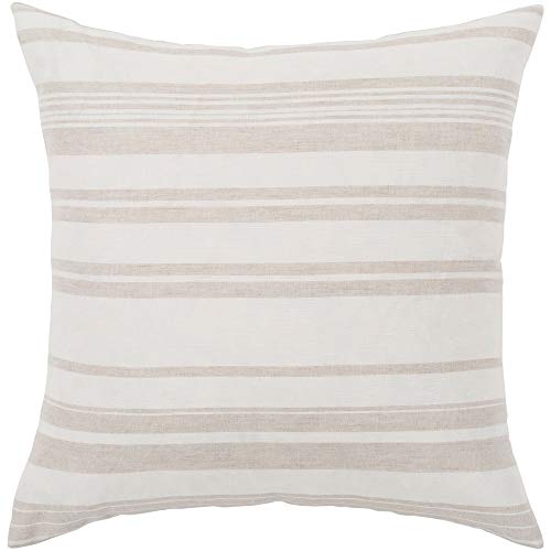 Ivory Beige Striped Throw Pillow Cover (20" X 20") Stripe