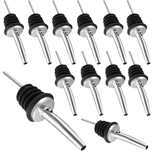 gaoduanluoluo 12 Pezzi Versatori in Acciaio Inox, Metal pour Beccuccio Conico Liquore Tappo, Bottiglia Versatore Tappo, Versatore Dosatore per Vino Olio Cocktail Succo (Nero)