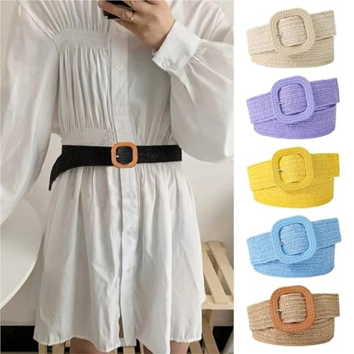 Straw Boho Belt Fashion Wide Waistband Female Waist Belt Braided Belts for Women Summer Patchwork Straw Woven Belt 7