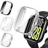 ivoler 3 Stücke Hülle mit Schutzfolie für Xiaomi Redmi Watch 5/4, Vollständige Abdeckung Stoßfest Kratzfest Schutzhülle Superdünne Weiche TPU Bildschirmschutz Hülle, Transparent + Schwarz + Silber