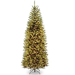 National Tree Company 7.5 ft Pre-Lit Kingswood Fir Slim Artificial Christmas Tree, 450 LED Lights, 1,245 Tips, PowerConnect, Foot Pedal, 10 Light Functions, Includes Stand, Green