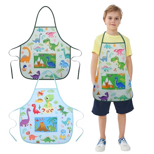 ROSEMO Avental infantil para pintar aventais impermeáveis de poliéster crianças roupão para pintar avental pintura manga comprida com bolso forno pintura jardinagem arte presente, 2 unidades
