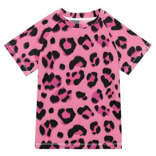 ALAZA Kids Rash Guard Girls Boys Toddler Swim Shirts Short Sleeve Rose Leopard Cheetah UPF 50+ 3T