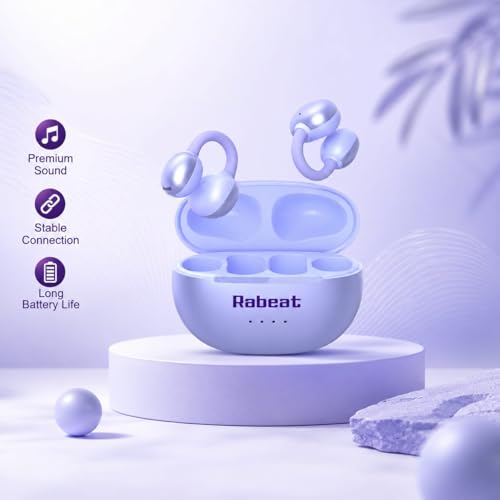 Image of Rabeat Flexx Air Buds OWS Earbuds with Clip-On Fit, Air Conduction Tech, 50HRS Battery, 4Mics ENx, Dual EQ Modes, 10mm Drivers, 40ms Latency, Bluetooth Wireless Earphones, Cool Purple