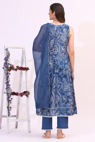 Image of W for Woman Orange Abstract Printed Tiered Spaghetti Kurta and Leggings Set with Dupatta