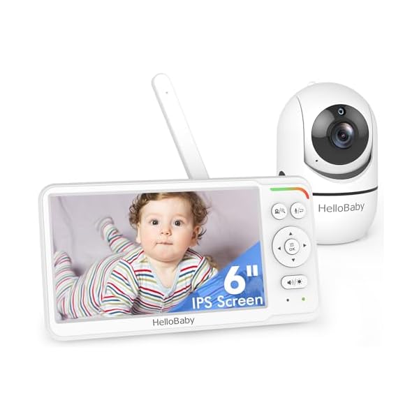 HelloBaby Baby Monitor 6″ World First IPS Screen 30H Battery, Secure No WiFi, Pan Tilt Video Camera with Night Vision, VOX, 2-Way Talk, 1000ft, Portable Video Audio Monitor Ideal for Mom, Elderly, Pet