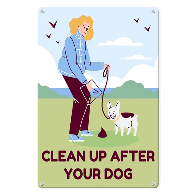 Horienteeon Clean Up After Your Dog Aluminium Sign 30×40cm, Sturdy Aluminum Metal Signs Rust Free, No Pooping Dog Signs for Yard - Please Pick Up Poop Curb your Dog Wall Signs