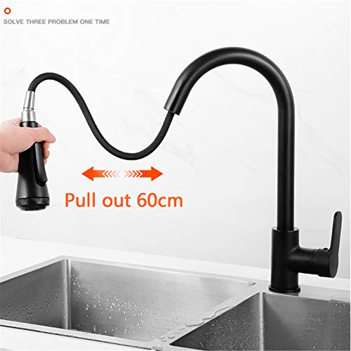 Robinet de cuisine extractible 4 modes d'eau mitigeur noir rotatif 360