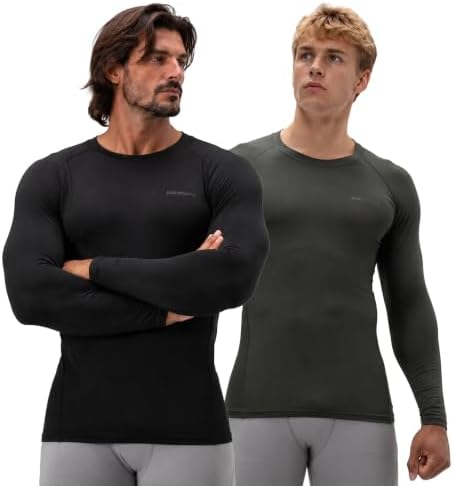 DEVOPS 2 Pack Men's Thermal Long Sleeve Compression Shirts Fleece Lined Top