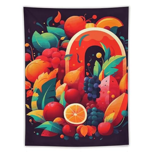 Tapisserie murale moderne fruits et légumes colorés grand format 152x203 cm pour salon