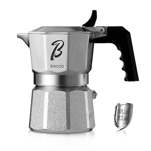 Image of Bincoo Small Italian Moka Pot 1 Cup - Stovetop Espresso Maker for Rich Coffee,316 Stainless Steel - Three-Valve Pressure Boosting Design (1, Cups)